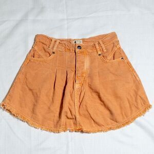 Pilcro Orange High Waisted Denim Skirt Frayed Hem Button Fly Size 2 Soft